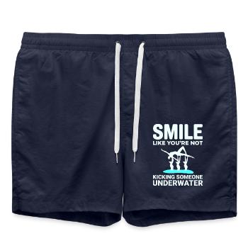 Synchronized Swimming Kicking Underwater Smile - Swim Trunks - french navy - Front - AI Model Male 185 light (185cm)