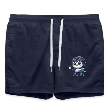 Süßer Pinguin Eishockeyspieler Cartoon - Badeshorts - French Navy - Vorne - AI Model Male 185 light (185cm)
