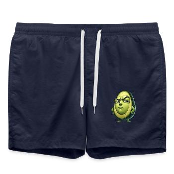 Skeptical Avocado Cartoon Ironic Funny - Swim Trunks - french navy - Front - AI Model Male 185 light (185cm)