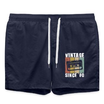 Vintage Since 1980 - 80s Retro Casette - Swim Trunks - french navy - Front - AI Model Male 185 light (185cm)