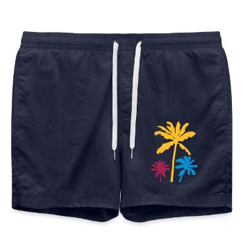 Silhouette Palm Trees Sunset - Swim Trunks - french navy - Front - AI Model Male 185 light (185cm)