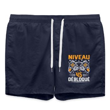 Niveau 45 débloqué / Anniversaire 45 ans gamer - Short de bain - bleu marine - Devant - AI Model Male 185 light (185cm)