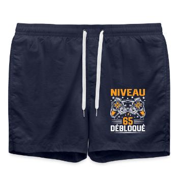 Niveau 65 débloqué / Anniversaire 65 ans gamer - Short de bain - bleu marine - Devant - AI Model Male 185 light (185cm)