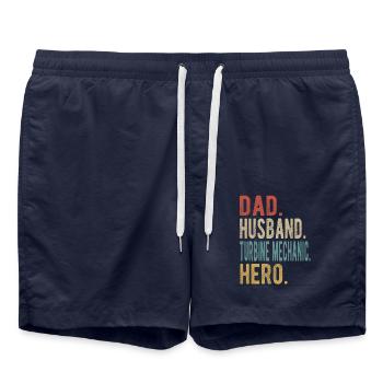 Turbine mechanic dad husband hero - Swim Trunks - french navy - Front - AI Model Male 185 light (185cm)
