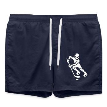 Alien Ice Hockey Player Silhouette Minimalist - Swim Trunks - french navy - Front - AI Model Male 185 light (185cm)