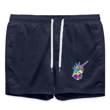 Neon-Einhorn Retro-Rocker - Badeshorts - French Navy - Vorne - AI Model Male 185 light (185cm)