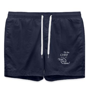 Ich bin Chef. Warum? Weil ichs kann! - Badeshorts - French Navy - Vorne - AI Model Male 185 light (185cm)