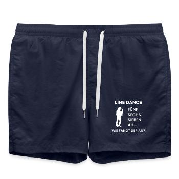 Line Dance Joke: Wie fängt dieser Tanz an? - Badeshorts - French Navy - Vorne - AI Model Male 185 light (185cm)