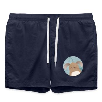 niedlicher Hase mit Schlappohren im Aquarell Patch - Badeshorts - French Navy - Vorne - AI Model Male 185 light (185cm)