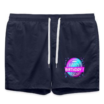 HAPPY BIRTHDAY GREETINGS - CONGRATULATIONS SAYINGS - Swim Trunks - french navy - Front - AI Model Male 185 light (185cm)