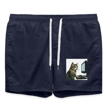Pixelhackercat - Badeshorts - French Navy - Vorne - AI Model Male 185 light (185cm)