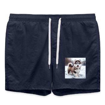 Chiot husky sibérien dans la neige - Short de bain - bleu marine - Devant - AI Model Male 185 light (185cm)