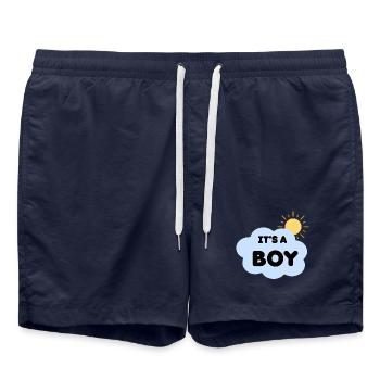 Durchsage Geburtsjunge Cloud Sun, es ist ein Junge - Badeshorts - French Navy - Vorne - AI Model Male 185 light (185cm)