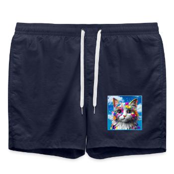 Farbenfrohe Katze - Badeshorts - French Navy - Vorne - AI Model Male 185 light (185cm)