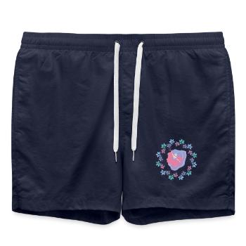 Maritime Mermaid with Floral Wreath - Swim Trunks - french navy - Front - AI Model Male 185 light (185cm)