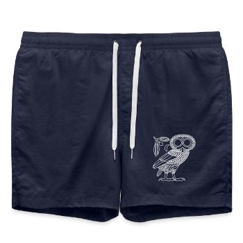 Hibou d’Athéna [Contour blanc + Couronne et croissant] - Short de bain - bleu marine - Devant - AI Model Male 185 light (185cm)