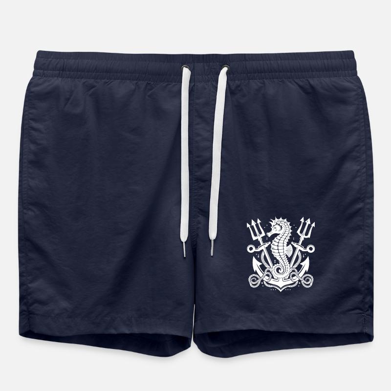 Seepferdchen mit Anker und Dreizack - Badeshorts - French Navy