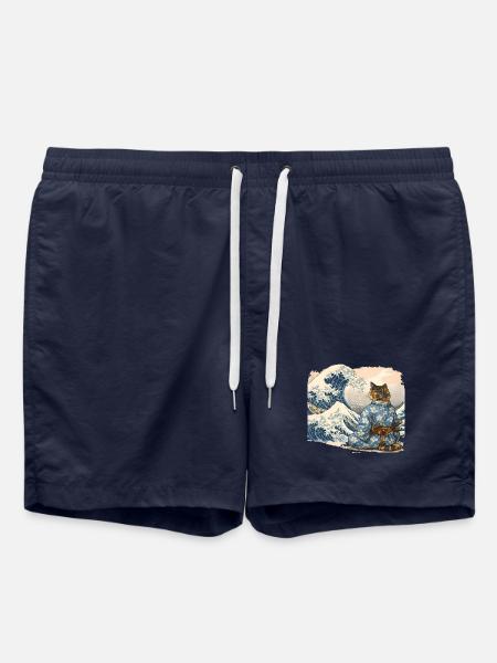 Samurai Cat Wave Japanese Ukiyo-e Style - Swim Trunks - french navy