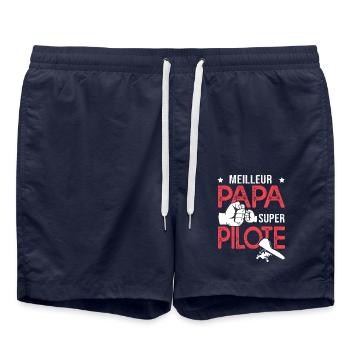 Cadeau papa meilleur papa pilote de delta plane - Short de bain - bleu marine - Devant - AI Model Male 185 light (185cm)