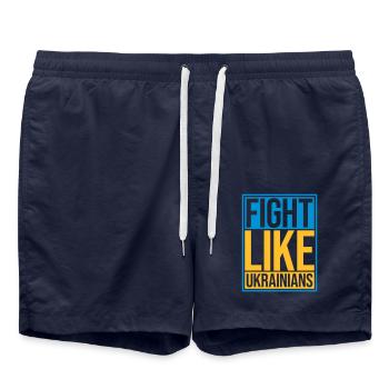 fight like ukrainians quote - Swim Trunks - french navy - Front - AI Model Male 185 light (185cm)