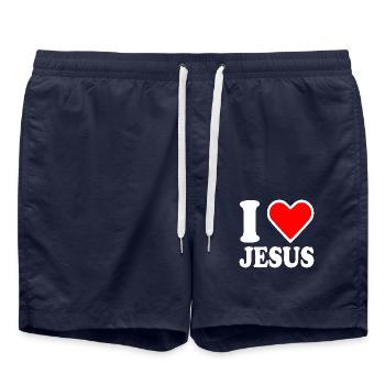 I love jesus - Badeshorts - French Navy - Vorne - AI Model Male 185 light (185cm)