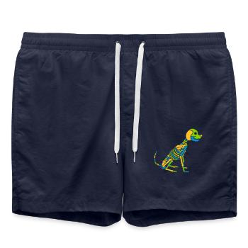 Chien squelette coloré Halloween - Short de bain - bleu marine - Devant - AI Model Male 185 light (185cm)
