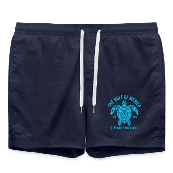 Golf von Mexiko Schildkröten-Emblem, gegründet 1550 - Badeshorts - French Navy - Vorne - AI Model Male 185 light (185cm)