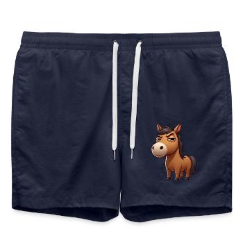 Dessin animé drôle de cheval coquin - Short de bain - bleu marine - Devant - AI Model Male 185 light (185cm)