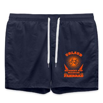 Fahrrad Spruch | Urlaub beginnt auf meinem Fahrrad - Badeshorts - French Navy - Vorne - AI Model Male 185 light (185cm)