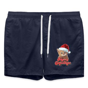 Cadeau de Noël Mignon Drôle de chat Père Noël Joyeux Noël - Short de bain - bleu marine - Devant - AI Model Male 185 light (185cm)