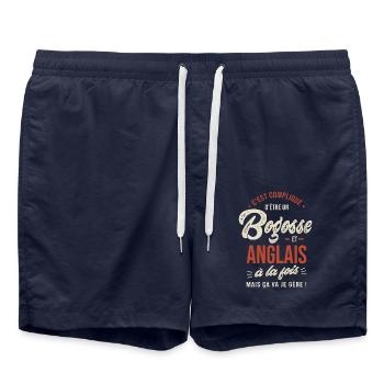 Anglais Bogosse Cadeau Humour Anglais - Short de bain - bleu marine - Devant - AI Model Male 185 light (185cm)