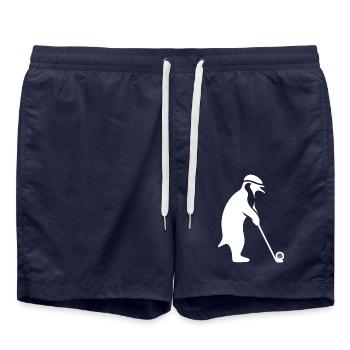 Penguin Playing Golf Cartoon Golfer Funny - Swim Trunks - french navy - Front - AI Model Male 185 light (185cm)