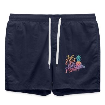 Pineapple tropical hawaiian fruit - Swim Trunks - french navy - Front - AI Model Male 185 light (185cm)