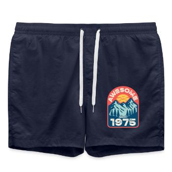 1975 Vintage Born Birthday Gift Idea - Swim Trunks - french navy - Front - AI Model Male 185 light (185cm)