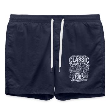 1985 Vintage Born Motorcycle Birthday Gift - Swim Trunks - french navy - Front - AI Model Male 185 light (185cm)