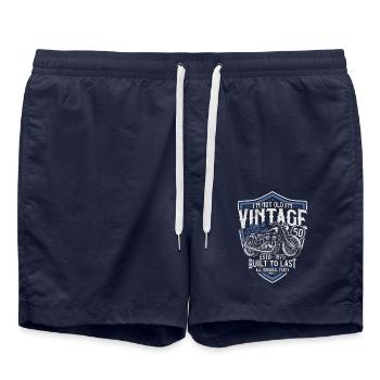 1975 Vintage Born Motorcycle Birthday Gift - Swim Trunks - french navy - Front - AI Model Male 185 light (185cm)