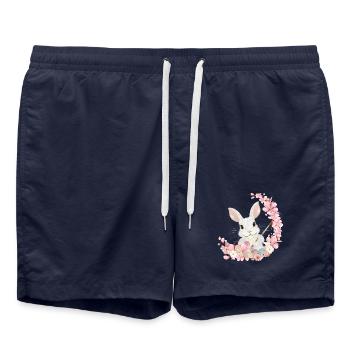white easter bunny with flowers and brush for easter - Swim Trunks - french navy - Front - AI Model Male 185 light (185cm)