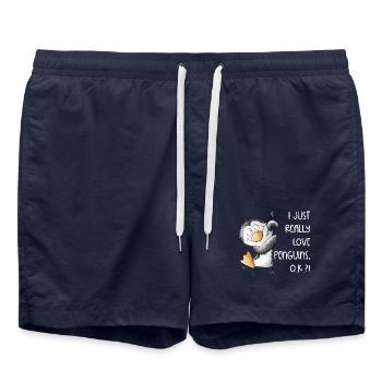 Pingouin Drolliger J’aime vraiment les pingouins - Short de bain - bleu marine - Devant - AI Model Male 185 light (185cm)