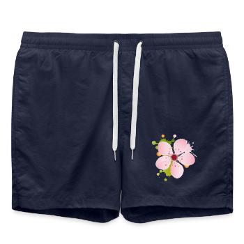 Fleur de cerisier rose délicate avec des touches colorées de couleur - Short de bain - bleu marine - Devant - AI Model Male 185 light (185cm)