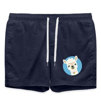 Alpaka mit bunter Blumenkette-Fröhliches Tiermotiv - Badeshorts - French Navy - Vorne - AI Model Male 185 light (185cm)