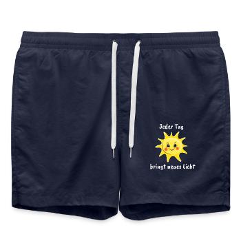 Buntes Vibes-Design - Jeder Tag bringt neues - Badeshorts - French Navy - Vorne - AI Model Male 185 light (185cm)
