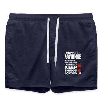 I drink Wine funny saying - Swim Trunks - french navy - Front - AI Model Male 185 light (185cm)