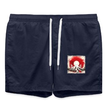 Montagnes de Kyoto : drapeau, volcan et lune de sang - Short de bain - bleu marine - Devant - AI Model Male 185 light (185cm)