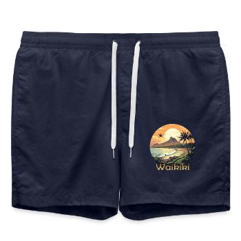 Waikiki Hawaï coucher de soleil sur la plage - Short de bain - bleu marine - Devant - AI Model Male 185 light (185cm)