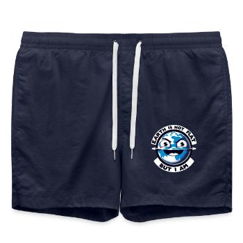 Humour de la Terre plate : satire et blagues ironiques - Short de bain - bleu marine - Devant - AI Model Male 185 light (185cm)