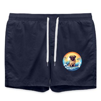 Surfing Pug Dog at sunset - Swim Trunks - french navy - Front - AI Model Male 185 light (185cm)