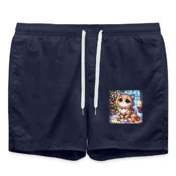 Chat de Noël mignon - Fée Lumières Chaos dans le - Short de bain - bleu marine - Devant - AI Model Male 185 light (185cm)