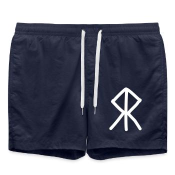 Wikinger-Rune Mut / Courage - Badeshorts - French Navy - Vorne - AI Model Male 185 light (185cm)