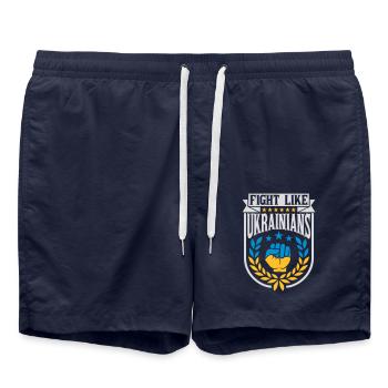 fight like ukrainians quote - Swim Trunks - french navy - Front - AI Model Male 185 light (185cm)