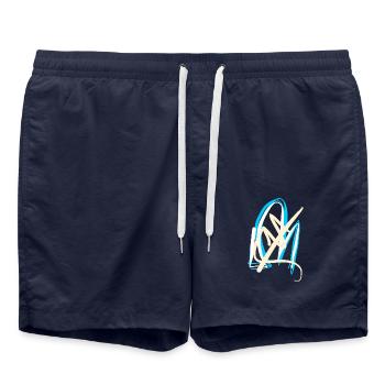 L’abstraction bleue et blanche : le cadeau le plus abstrait - Short de bain - bleu marine - Devant - AI Model Male 185 light (185cm)